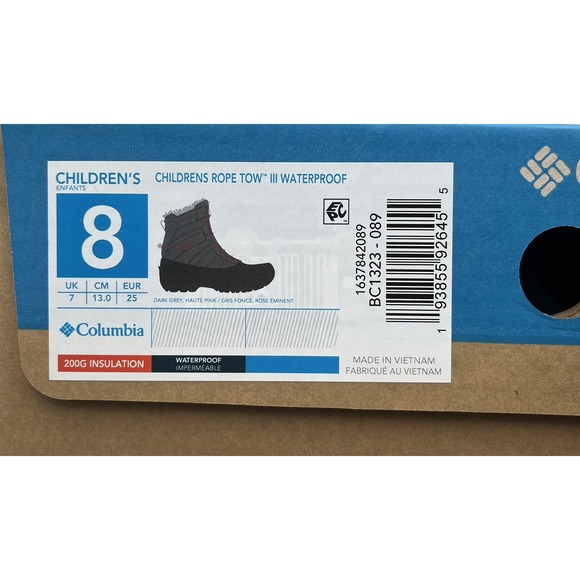 Columbia Rope Tow III Toddler Girls Waterproof Snow Boots Size 8 Pink Gray Black - Picture 8 of 12